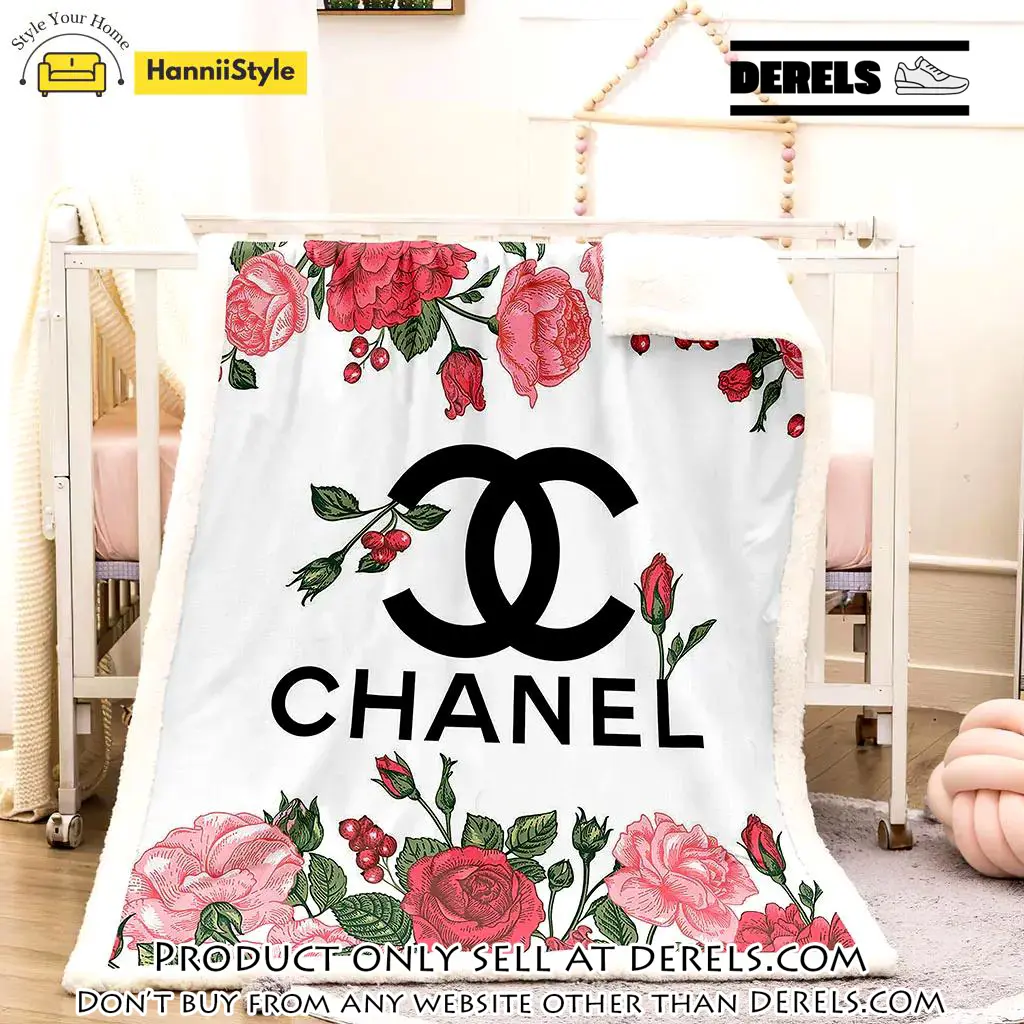 Chanel roses luxury brand premium blanket fleece home decor dr1319398